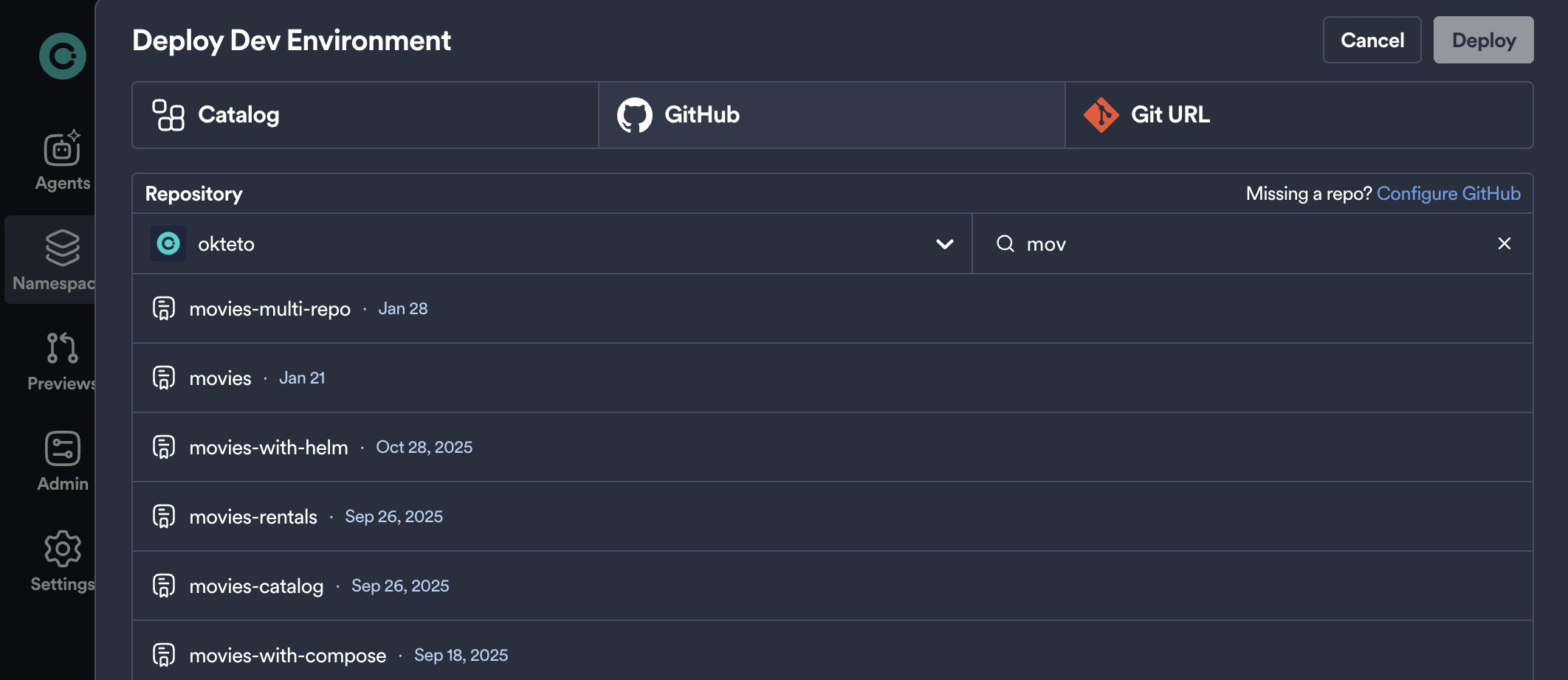 list of private repositories