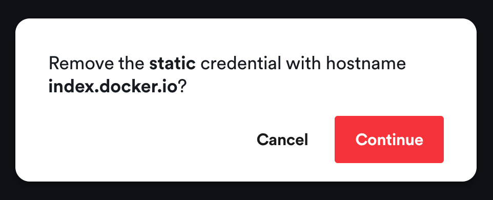 remove registry credentials confirmation dialog